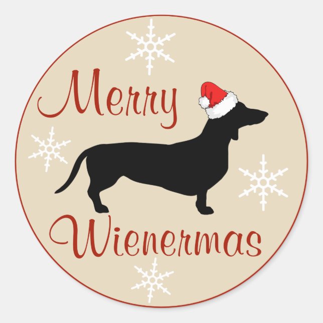 Merry Wienermas Christmas Dachshund Dog Classic Round Sticker (Front)
