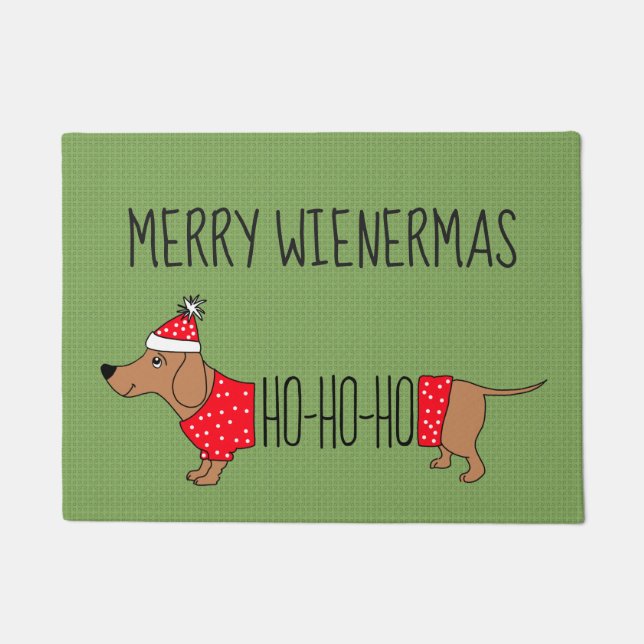 Merry Wienermas Dachshund 18" x 24" Door Mat (Front)