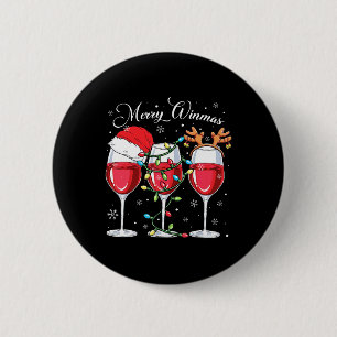 Merry Winemas Funny Christmas Wine Lover Santa Hat 6 Cm Round Badge