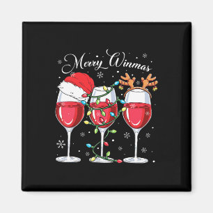 Merry Winemas Funny Christmas Wine Lover Santa Hat Magnet