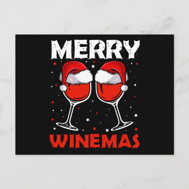 Merry Winemas Red Wine Ugly Christmas Wine Lover Announcement Postcard (Front)