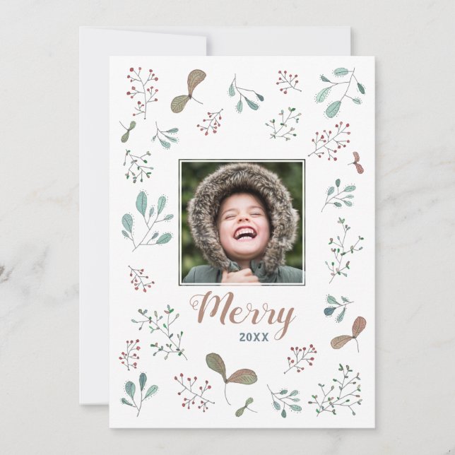 Merry Winter Woodland Christmas Photo Holiday Card (Front)