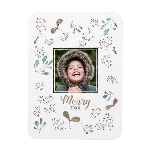 Merry Winter Woodland Christmas Photo Magnet (Vertical)