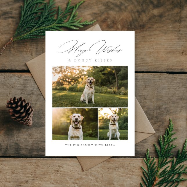 Merry Wishes and Doggy Kisses Pet Photo Christmas Holiday Card (Creator Uploaded)