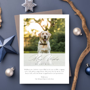 Merry Wishes Dog Kisses Elegant Christmas Photo Holiday Card