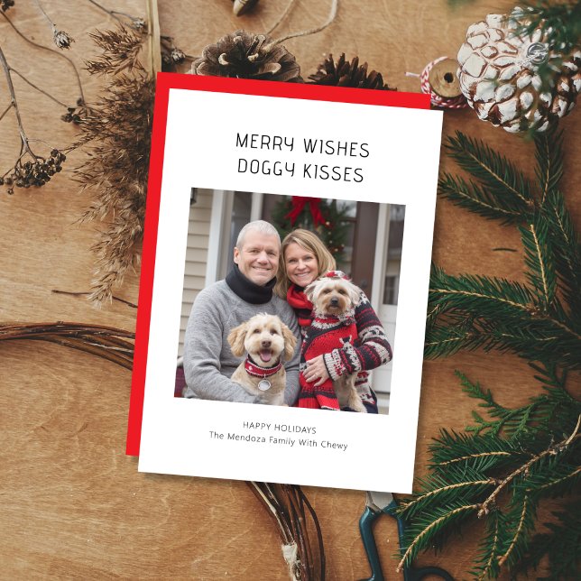 Merry Wishes Doggy Kisses Festive Family Pet Photo Holiday Card (Creator Uploaded)