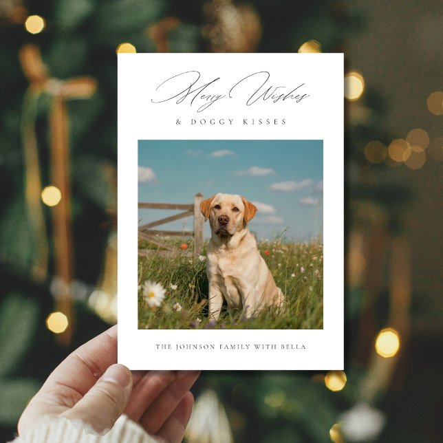 Merry Wishes & Doggy Kisses Modern Pet Photo Holiday Card (Creator Uploaded)