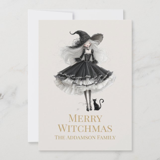Merry Witchmas Dark Gothic Witch Holiday Card (Front)