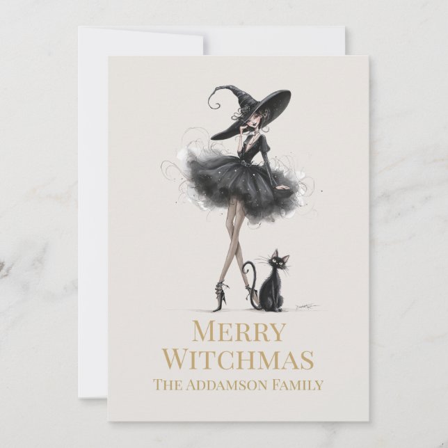 Merry Witchmas Gothic Witch Custom Greeting Card (Front)