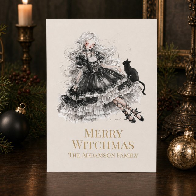 Merry Witchmas Gothic Witch Custom Holiday Card (Merry Witchmas Gothic Witch Custom Holiday Card)
