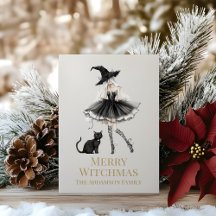 Merry Witchmas Playful Witch Custom Holiday Card