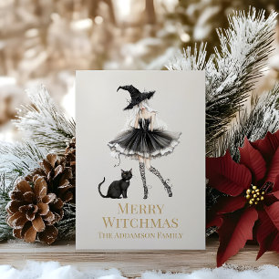 Merry Witchmas Playful Witch Custom Holiday Card