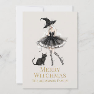 Merry Witchmas Playful Witch Custom Holiday Card
