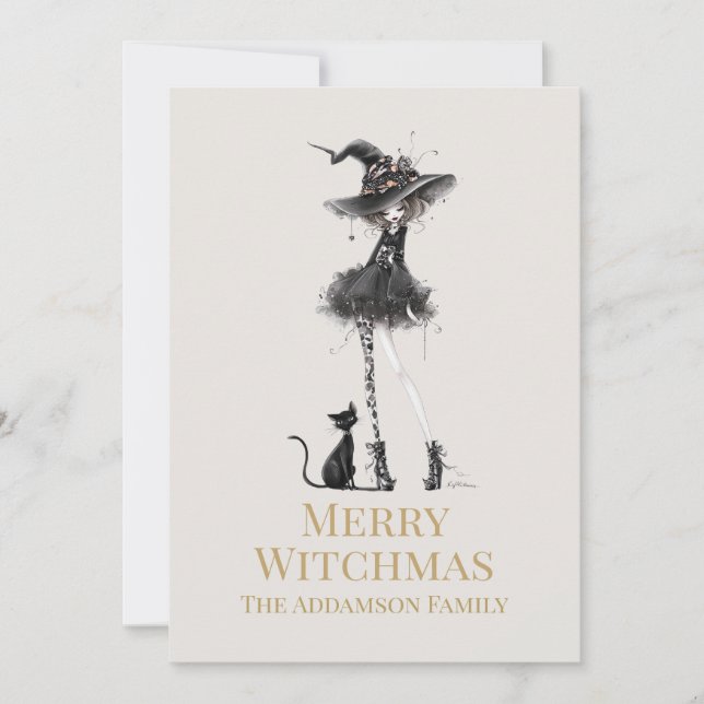 Merry Witchmas Standing Witch Custom Holiday Card (Front)