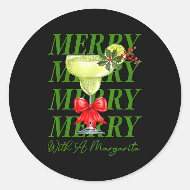Merry With A Margarita Christmas Drinking Margarit Classic Round Sticker (Front)
