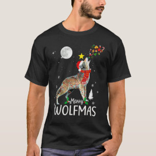 Merry Wolfmas Christmas Funny Wolf  Santa Hat Wolv T-Shirt