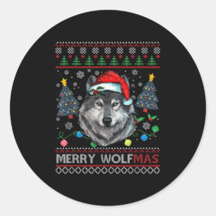 Merry Wolfmas Merry Christmas Wolf Ugly Sweater Fu Classic Round Sticker