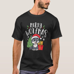 Merry Wolfmas Wolf Christmas Santa Hat Animal Love T-Shirt
