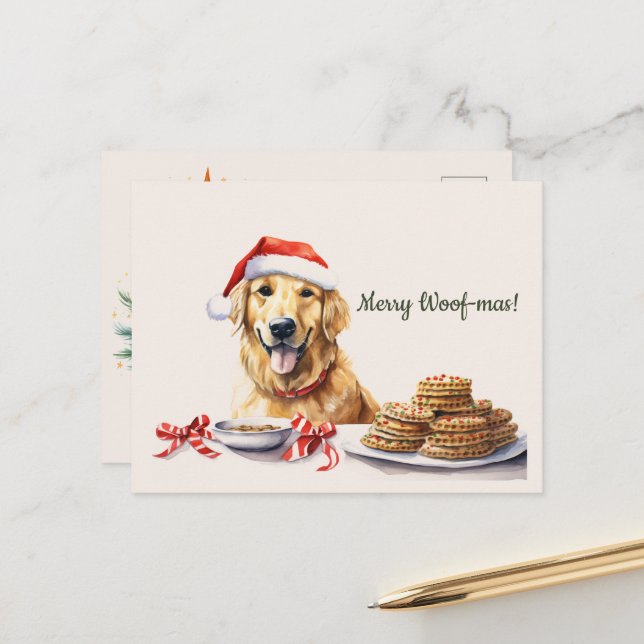 Merry Woof-mas Dog Cookies Christmas Postcard (Front/Back In Situ)