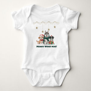 Merry Woof-Mas Three Cute Puppies under Stars Baby Bodysuit