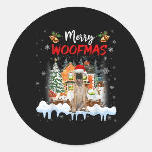 Merry Woofmas Belgian Shepherd Christmas Tree Dog Classic Round Sticker