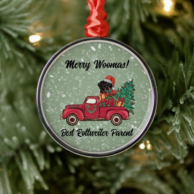 Merry Woofmas! Best Rottweiler Mum Personalised Metal Ornament (Tree)