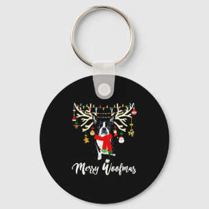 Merry Woofmas Boston Terrier Reindeer Christmas Do Key Ring
