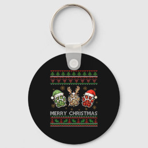 Merry Woofmas Christmas Dog Paws Leopard Ugly Swea Key Ring