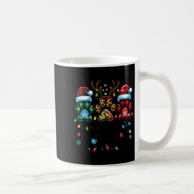 Merry Woofmas Christmas Dog Paws Lights Buffalo Pl Coffee Mug (Right)