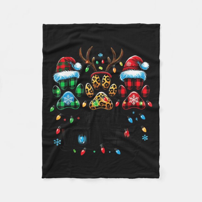 Merry Woofmas Christmas Dog Paws Lights Buffalo Pl Fleece Blanket (Front)