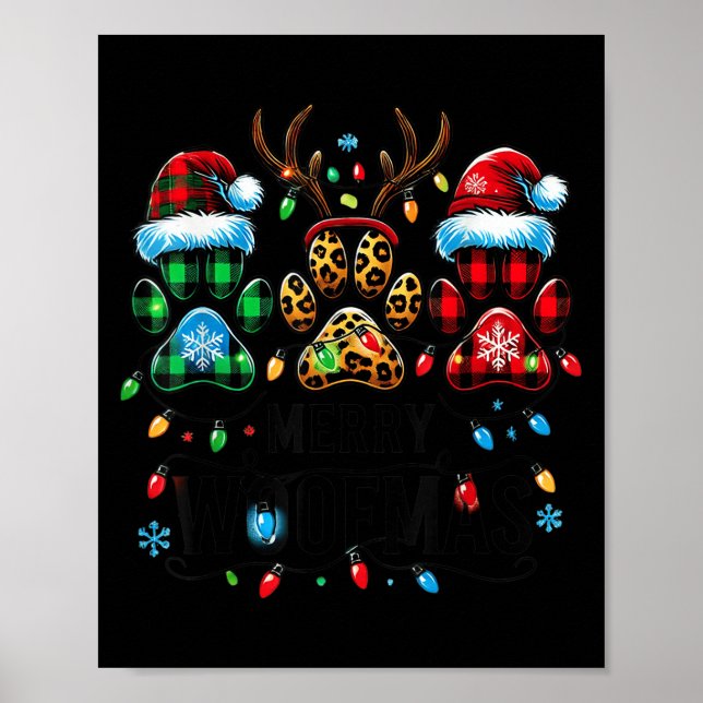 Merry Woofmas Christmas Dog Paws Lights Buffalo Pl Poster (Front)