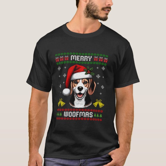 Merry Woofmas Christmas Dog Santa Hat Puppy X mas  T-Shirt (Front)
