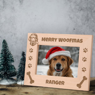 Merry Woofmas Christmas Santa Dog Custom Name Etched Frames