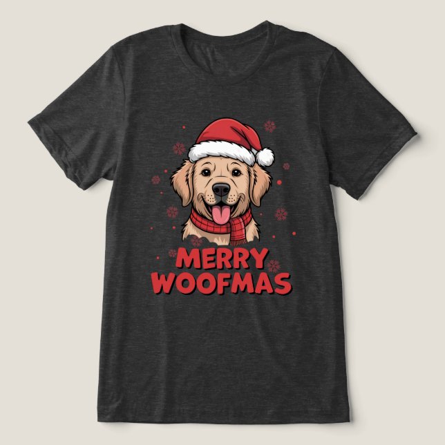Merry Woofmas - Christmas with a Cute Santa Dog Tri-Blend Shirt (Design Front)