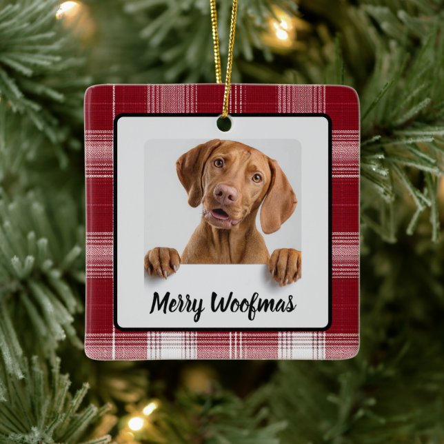 Merry Woofmas Custom Dog Photo Christmas Ornament (Tree)