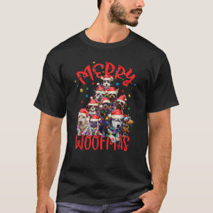 Merry Woofmas Cute Dog Lover Christmas Lights Tree T-Shirt