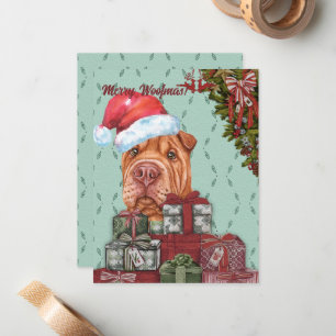 Merry Woofmas! Cute Sharpei Santa Hat Christmas Card