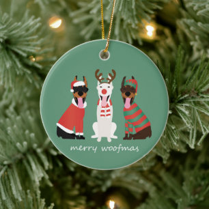 Merry Woofmas Dobermann Christmas Dogs Ceramic Ornament