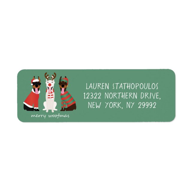 Merry Woofmas Dobermann Christmas Dogs Return Address Label (Front)