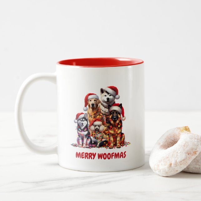 Merry Woofmas Dog Christmas Two-Tone Coffee Mug (With Donut)