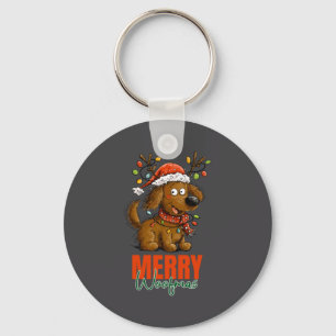 Merry Woofmas Dog Cute Christmas Lights Puppy Long Key Ring
