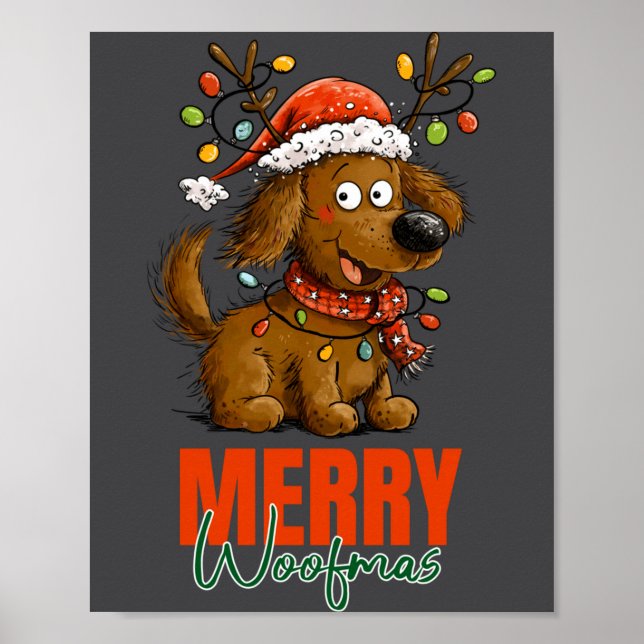 Merry Woofmas Dog Cute Christmas Lights Puppy Long Poster (Front)