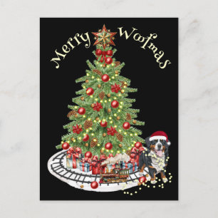 Merry Woofmas Dog Design- Bernese Mountain Dog Postcard
