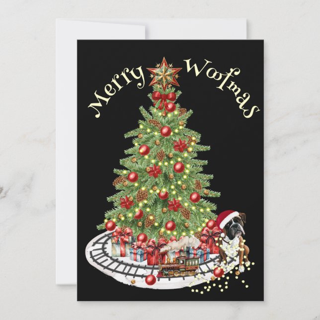Merry Woofmas Dog Design- Boxer Holiday Card (Front)