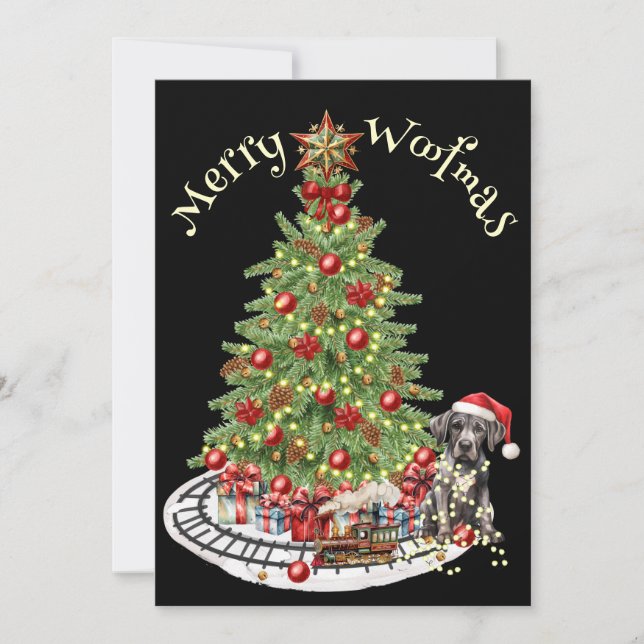 Merry Woofmas Dog Design- Great Dane Holiday Card (Front)