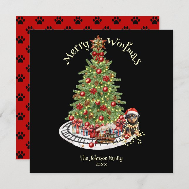 Merry Woofmas Dog Design- Rottweiler Holiday Card (Front/Back)