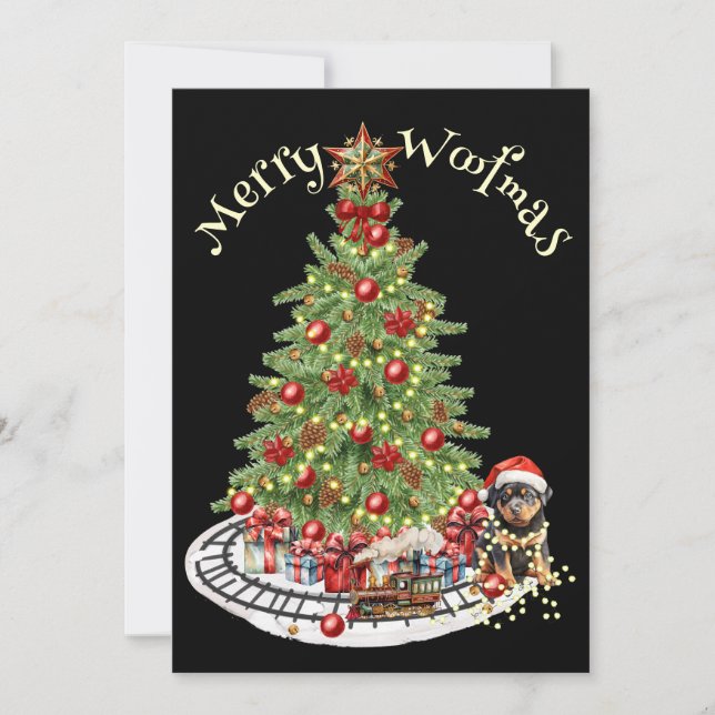 Merry Woofmas Dog Design- Rottweiler Holiday Card (Front)