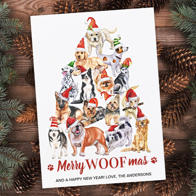 Merry Woofmas Dog Lover Christmas Tree Dogs Holiday Card (Creator Uploaded)