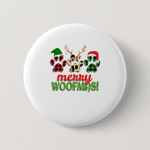MERRY WOOFMAS Dog Paw Christmas Buffalo 6 Cm Round Badge