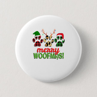 MERRY WOOFMAS Dog Paw Christmas Buffalo 6 Cm Round Badge